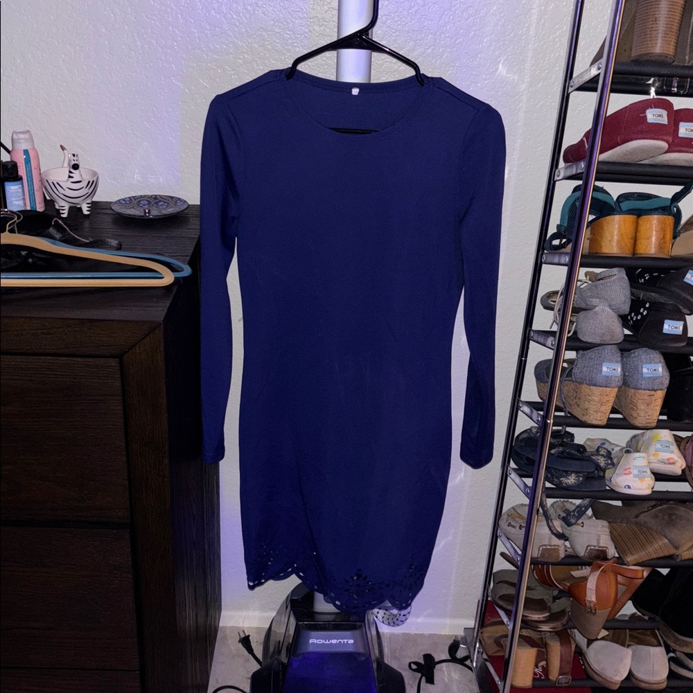 Elegant Navy Blue Long Sleeve Dress